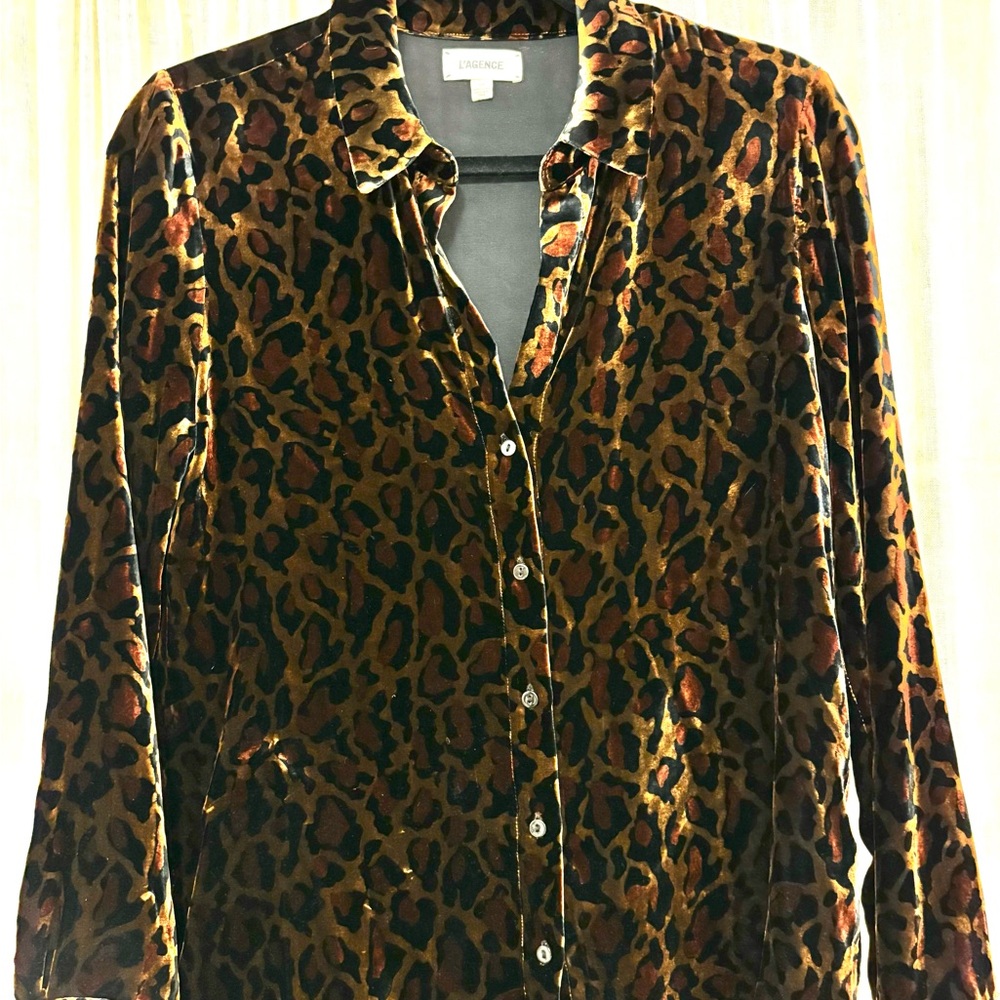L'AGENCE Brown Leopard Print Button Down Shirt - image 3